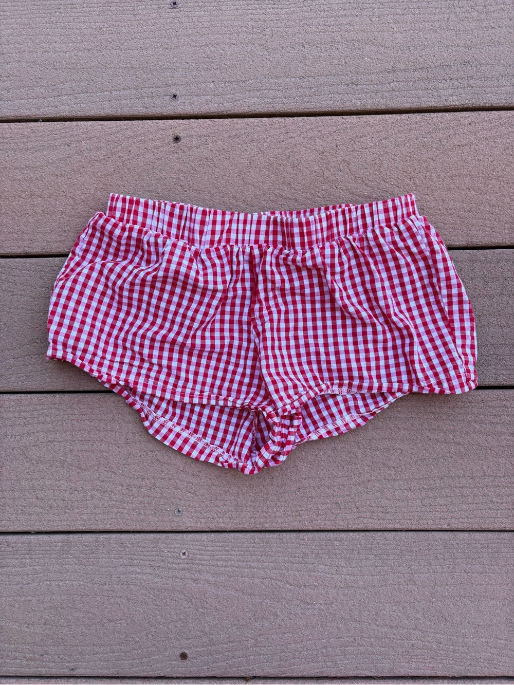 Edikted Red and White Gingham Athletic Shorts